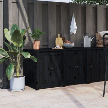 Dulap bucătărie de exterior negru, 106x55x64 cm, lemn masiv pin