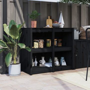 Dulap bucătărie de exterior negru, 106x55x92 cm, lemn masiv pin