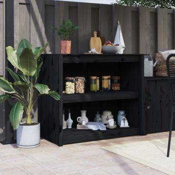 Dulap bucătărie de exterior negru, 106x55x92 cm, lemn masiv pin