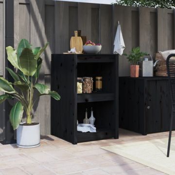 Dulap bucătărie de exterior negru, 55x55x92 cm, lemn masiv pin