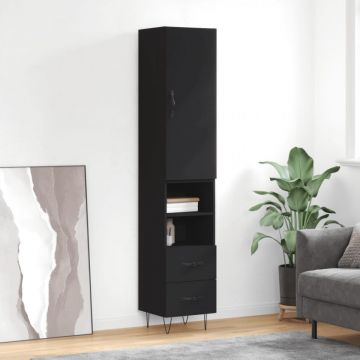 Dulap înalt, negru, 34,5x34x180 cm, lemn prelucrat