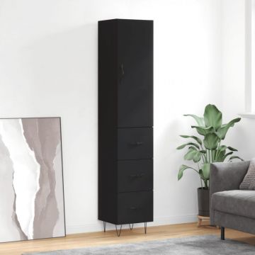 Dulap înalt, negru, 34,5x34x180 cm, lemn prelucrat