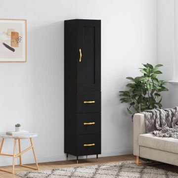 Dulap înalt, negru, 34,5x34x180 cm, lemn prelucrat