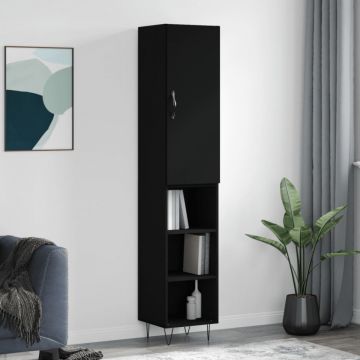 Dulap înalt, negru, 34,5x34x180 cm, lemn prelucrat