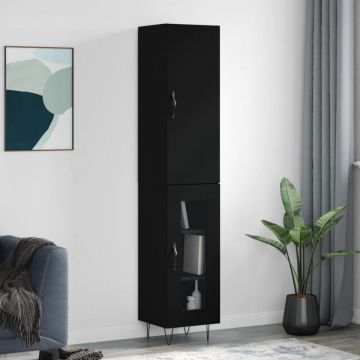 Dulap înalt, negru, 34,5x34x180 cm, lemn prelucrat