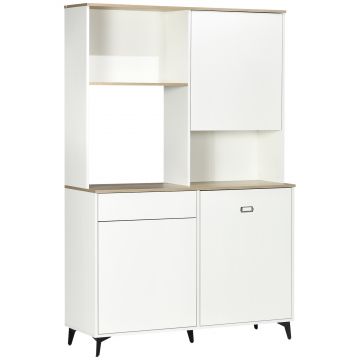 HOMCOM Dulap de bucatarie independent, dulap de depozitare modern, dulap pentru microunde cu usi si rafturi reglabile, 180 cm, alb | Aosom Romania