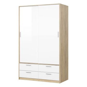 Șifonier alb/cu aspect de lemn de stejar cu ușă glisantă 121x200 cm Line – Tvilum