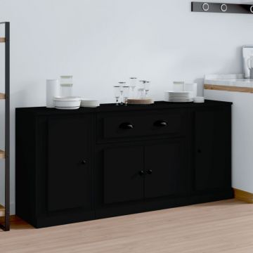 Servante, 3 piese, negru, lemn prelucrat