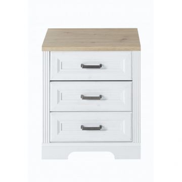 Casetiera Jasmin 3 Sertare, Pin Alb si Pin Antic, 54 Cm