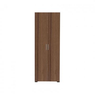 Dulap CORINNE, 2 usi, 1 raft, bara de haine, nuc, cant vanilie, 80x50x188 cm