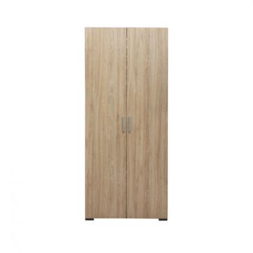 Dulap CORINNE, 2 usi, 4 rafturi, sonoma deschis, cant sonoma inchis, 80x50x188 cm