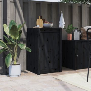 Dulap de bucătărie de exterior, negru, lemn masiv de pin