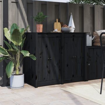 Dulap de bucătărie de exterior, negru, lemn masiv de pin