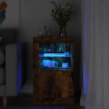 Dulap lateral cu lumini LED, stejar fumuriu, lemn prelucrat