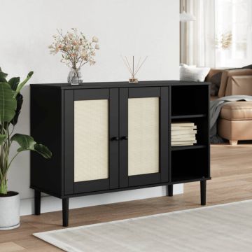 Servantă SENJA, aspect ratan negru, 112x40x80cm, lemn masiv pin