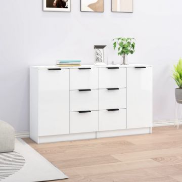 Servante, 2 buc., alb extralucios, 60x30x70 cm, lemn prelucrat
