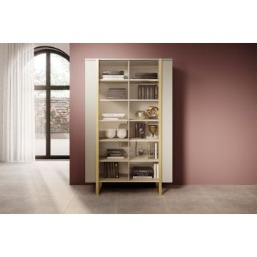 Vitrina din pal si metal, cu 2 usi, Verica 120-2D Crem / Auriu, l120xA45xH187 cm