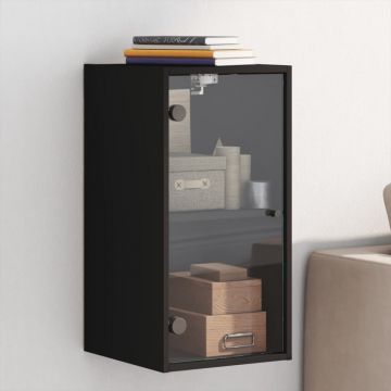 Dulap de perete cu uși din sticlă, negru, 35x37x68,5 cm