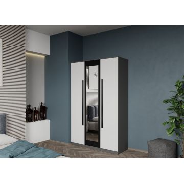 Dulap dormitor 3 usi Gri cu Alb+Oglinda 124 x 192,5 cm - Dallas