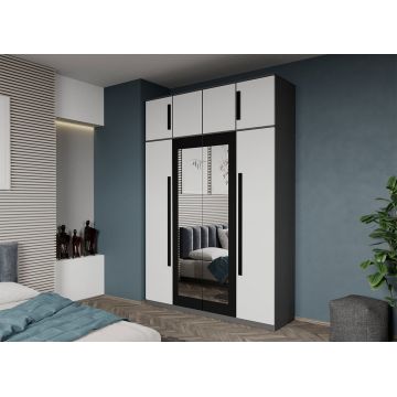 Dulap dormitor 4 usi Gri cu Alb+oglinda 164,4 x 240,3 cm - Dallas