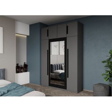 Dulap dormitor 4 usi Gri+oglinda 164,4 x 240,3 cm - Dallas