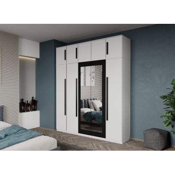 Dulap dormitor 5 usi Alb+oglinda 205,4 x 240,3 cm - Dallas