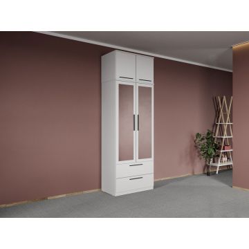 Dulap dormitor Alb 2U cu oglinda+suprapozabil - Madrid