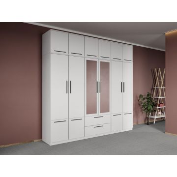 Dulap dormitor Alb 6U cu oglinda+suprapozabil - Madrid