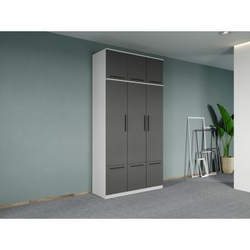 Dulap dormitor Alb-Gri 3U+suprapozabil - Madrid