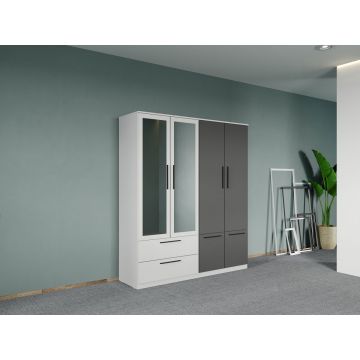 Dulap dormitor Alb-Gri 4U cu oglinda - Madrid