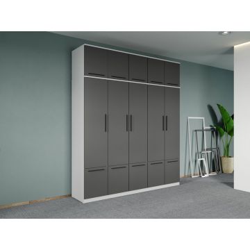 Dulap dormitor Alb-Gri 5U+suprapozabil - Madrid