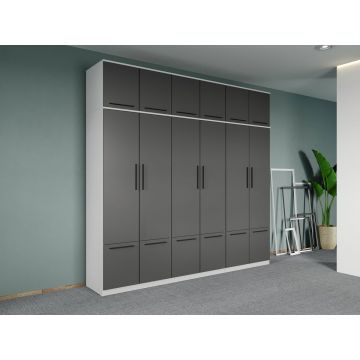 Dulap dormitor Alb-Gri 6U+suprapozabil - Madrid