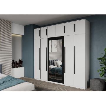 Dulap dormitor cu 6 usi Alb+oglinda 246.4 x 240.3 cm - Dallas