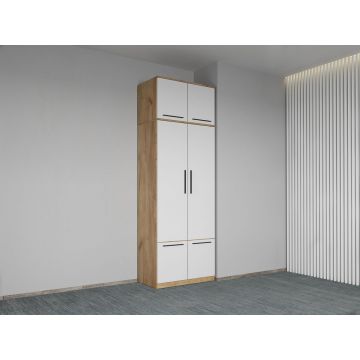 Dulap dormitor Stejar Auriu+Alb 2U cu suprapozabil - Madrid