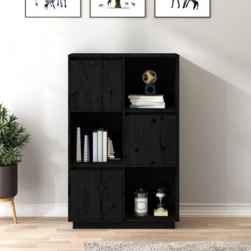Dulap înalt, negru, 74x35x117 cm, lemn masiv de pin