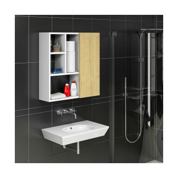 Dulap suspendat pentru baie Secret, 60x22x63.6 CM - Alb/Stejar