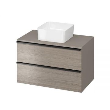 Mobilier suspendat Cersanit, Virgo 80, cu manere negru mat, pentru lavoar pe blat, stejar gri
