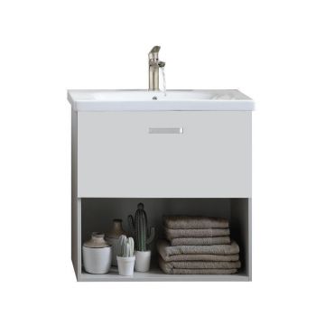 Set mobilier si lavoar Kolpasan, Evelin, 1 sertar, 65 cm, alb / white Set mobilier si lavoar Kolpasan, Evelin, 1 sertar, 65 cm, alb / white