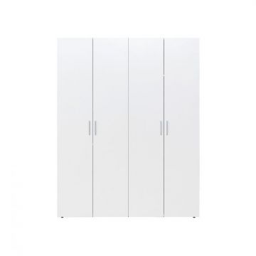 Dulap ALMA L, 4 usi, 6 rafturi, bara de haine, alb, 160x52x203 cm