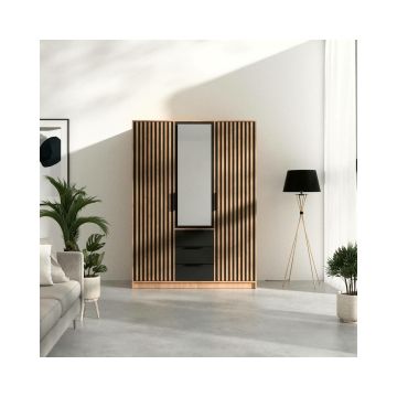 Dulap Bali Lux D3, 3 Usi + 3 Sertare, 149x57.5x200 cm, STEJAR WOTAN/NEGRU