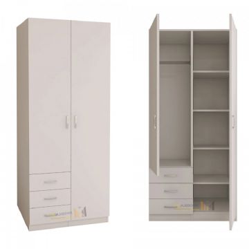 Dulap Mixt Star cu 2 Usi si 3 Sertare, 200x80x50 cm,Culoare Alb, Material din PAL de 18mm
