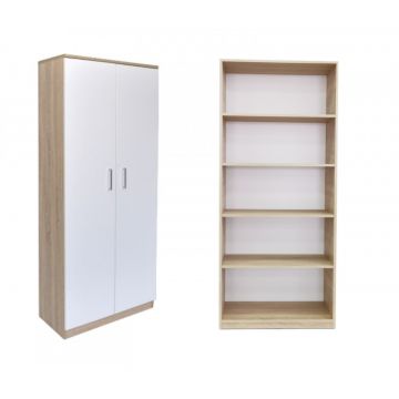 Dulap Sonoma cu Alb in 2 Usi si 4 Polite de Depozitare, 200X80x40 cm, din Pal de 18 mm