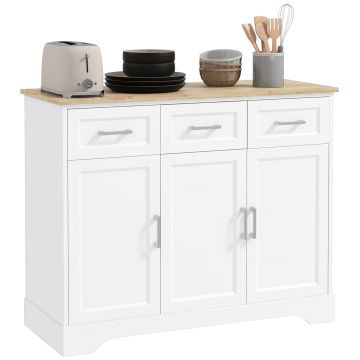 HOMCOM Bufet Modern din MDF și PAL cu Raft Reglabil, Dulap Multifuncțional cu 3 Sertare și 3 Uși, 101x39x82 cm, Alb | Aosom Romania