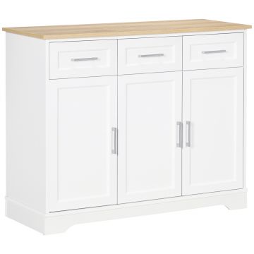 HOMCOM Bufet Modern din MDF și PAL cu Raft Reglabil, Dulap Multifuncțional cu 3 Sertare și 3 Uși, 101x39x82 cm, Alb | Aosom Romania