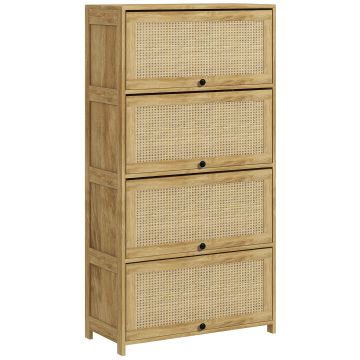 HOMCOM Dulap Boho pentru Bucătărie, Unitate de Depozitare din Ratan cu 4 Uși Rabatabile, Design Natural | Aosom Romania