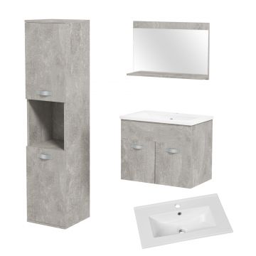 Set de Mobilier de Baie din 3 Piese, Montare pe Perete, cu Dulap cu Oglinda, Dulap de Depozitare Inalt, Gri Kleankin | Aosom Romania