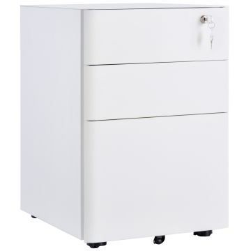 Vinsetto Fiset Metalic cu 3 Sertare și Sistem de Blocare, Mobilier de Birou pe Roti, 39x48x59cm, Design Compact, Alb | Aosom Romania