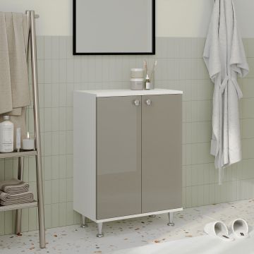 Corp Baie Zaria, 2 Usi, Gri Lucios/Alb, MDF, L 60 x l 35 x H 85 cm