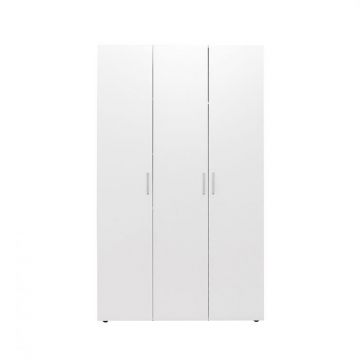 Dulap ALMA L, 3 usi, 6 rafturi, bara de haine, alb, 120x52x203 cm