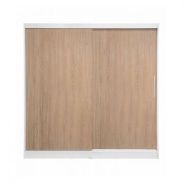 Dulap CORFU 01, usi glisante, corp alb + usi sonoma, 200x60x200 cm